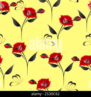 Modèle sans couture avec des roses et des papillons. Illustration de Vecteur
