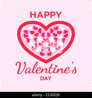 Fond de bonne saint-valentin avec coeur, style de ligne plate sur fond rose, illustration vectorielle Illustration de Vecteur