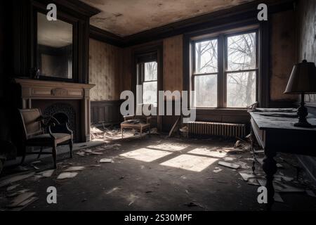 Vieille maison hantée abandonnée. Ruine intérieur. Générer ai Banque D'Images