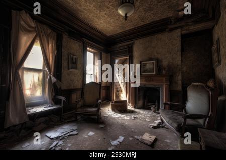 Maison intérieure hantée abandonnée. Architecture vide. Générer ai Banque D'Images