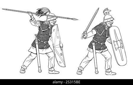 Guerriers gaulois à l'attaque. Ancien dessin de guerrier gaulois. Banque D'Images