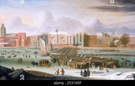 A Frost Fair on the Thames at Temple Stairs, Londres, peinture à l'huile sur toile par Abraham Hondius, 1684 Banque D'Images