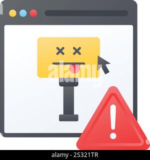 404 concept de page Web introuvable, conception d'icône de couleur de vecteur d'exclamation de capture d'attention, symbole de service d'hébergement Web, signe de machines informatiques, Internet Illustration de Vecteur