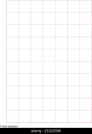 Graph Paper 1 pouce carrés imprimable modèle A4 format de carnet. Grille rose graphique pour université, journaux, journal ou mathématique imprimable Illustration de Vecteur