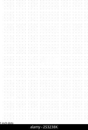 Papier millimétré 1 pouce points imprimable modèle A4 format de carnet. Grille grise graphique pour l'université, les journaux, l'agenda ou la ligne de grille d'ingénierie mathématique imprimable. Illustration de Vecteur