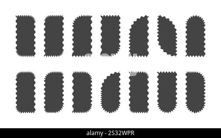 Zigzag rides ondulées formes géométriques silhouettes ensemble, formes abstraites de feston pour la conception d'autocollant d'étiquette, illustration vectorielle Illustration de Vecteur