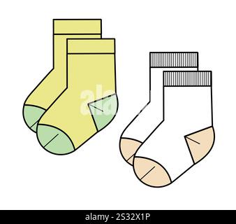 Chaussettes d'empreinte de bébé vectoriel modèle de maquette de modèle plat technique. Illustration de Vecteur