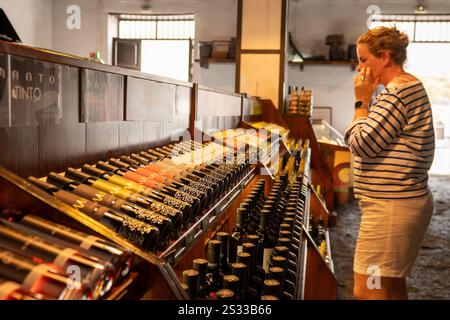 La Geria, Espagne : 2024 octobre 16 : la Geria Classic Winery Shop sur l'île touristique de Lanzarote en 2024. Banque D'Images