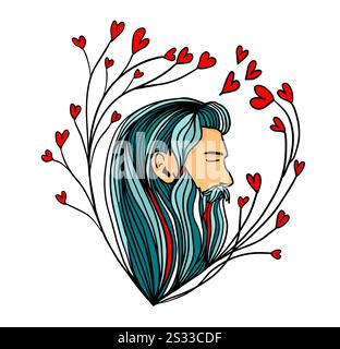 Bel homme avec une barbe. Journée des hommes. dessiné à la main. Pas ai, illustration vectorielle Illustration de Vecteur