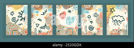 Ensemble de cadres abstraits décoratifs. Fond d'art abstrait créatif. dessiné à la main. Illustration vectorielle Illustration de Vecteur