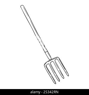 fourche pour travaux agricoles avec foin et herbe, fourche vectorielle dessin simple Illustration de Vecteur