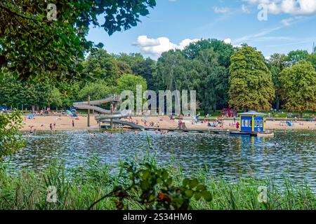Orankesee, lido, plage de sable, lac de baignade, Hohenschönhausen, Lichtenberg, Berlin, Allemagne, été à Berlin, Banque D'Images