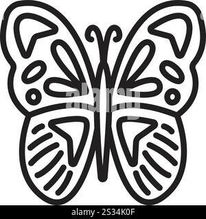 Papillon de ligne noire, voler avec de belles ailes, icône de trait éditable, illustration monochrome vectorielle Illustration de Vecteur