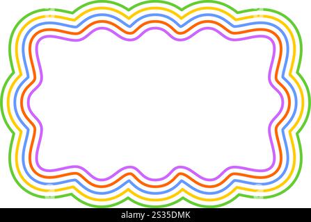 Cadre rectangulaire coloré avec bords ondulés. Forme géométrique avec bordures ondulées. Zone de texte vierge, balise, bulle de parole ou modèle d'étiquette isolé sur fond blanc. Illustration vectorielle. Illustration de Vecteur
