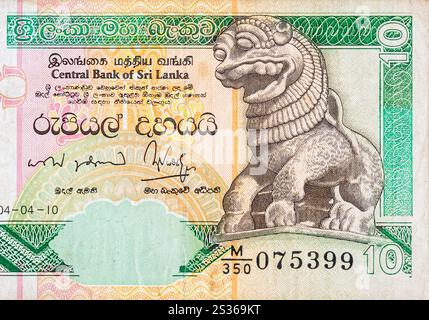 10 roupies sri-lankaises de loi de finances. Monnaie nationale du Sri Lanka billets colorés fragment Banque D'Images