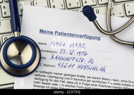 Un testament vivant en allemand. Instructions pour le médecin ou l'hôpital en cas de maladie terminale Banque D'Images