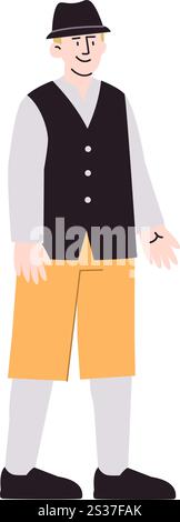 Anglais Garçon portant Angleterre traditionnel rétro vêtements vintage maillot de corps costume culture européenne chapeau coiffe habillage habillé style personnage design Illustration de Vecteur