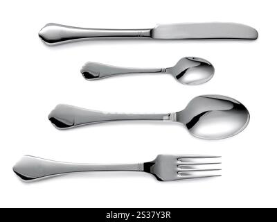 Fourchette, cuillères et couteau isolés sur fond blanc. Fourchette, cuillères et couteau isolés Banque D'Images