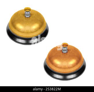 deux cloches d'école isolées sur fond blanc. deux cloches d'école Banque D'Images