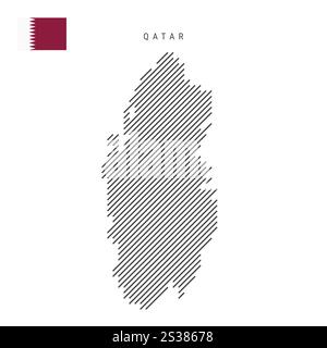 Carte du Qatar à partir d'un motif de lignes parallèles inclinées noires. Illustration vectorielle plate isolée sur blanc Illustration de Vecteur