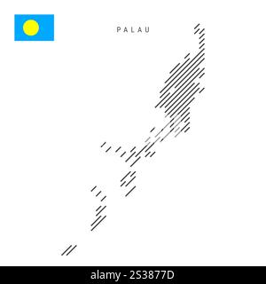Carte de Palaos à partir d'un motif de lignes parallèles inclinées noires. Illustration vectorielle plate isolée sur blanc Illustration de Vecteur