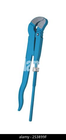 Clé à singe bleue utilisée pour la plomberie isolée sur un fond blanc. Clé singe bleue utilisée pour la plomberie Banque D'Images