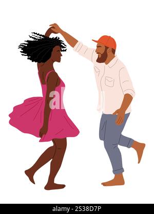 Jeune vecteur de couple dansant multiracial sur blanc Illustration de Vecteur