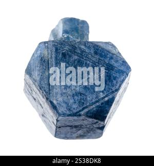 Gros plan de l'échantillon de pierre naturelle de la collection géologique - cristal de saphir bleu brut avec branche isolée sur fond blanc de Madagascar Banque D'Images