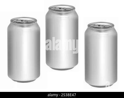 Bidons de soda en aluminium vierges isolés sur fond blanc. Bidons de soude en aluminium vierges isolés Banque D'Images