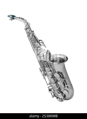 Saxophone ténor saxophone argenté isolé sur blanc. Saxophone ténor saxophone argenté Banque D'Images