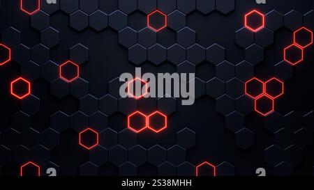 Fond futuriste noir et rouge abstrait avec motif hexagonal. rendu 3d. Banque D'Images