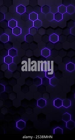 Fond futuriste noir abstrait avec motif hexagonal avec lueur violette. rendu 3d. Banque D'Images