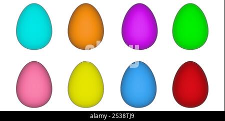 Ensemble d'oeufs de Pâques colorés 3D dans huit nuances différentes sur fond blanc Illustration de Vecteur