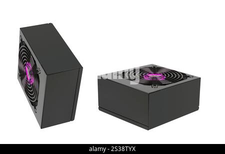 Bloc d'alimentation de l'ordinateur isolé sur fond blanc. Bloc d'alimentation de l'ordinateur Banque D'Images