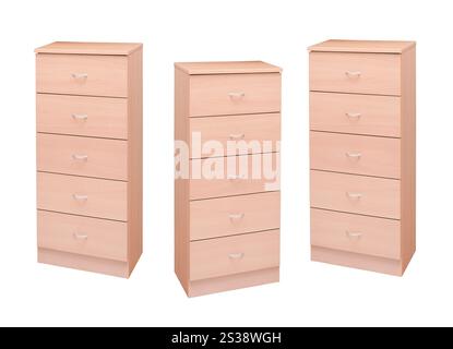 Tiroirs de cuisine en bois isolés sur fond blanc Banque D'Images