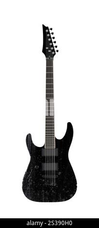 Guitare électrique noire isolée sur fond blanc Banque D'Images