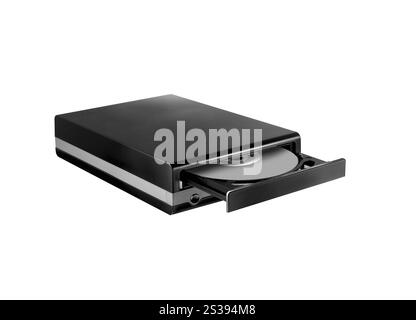 Ouvert lecteur CD - DVD - Blu Ray avec un capuchon noir et un disque Banque D'Images