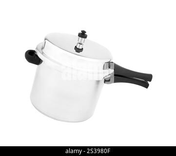 Pot en acier inoxydable isolé sur fond blanc. Pot en acier inoxydable isolé sur blanc Banque D'Images