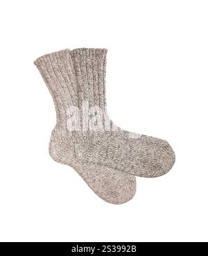 Paire de chaussettes en laine isolé sur fond blanc Banque D'Images