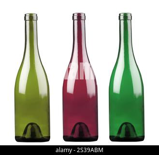 Bouteilles d'alcool colorées isolées sur fond blanc. Bouteilles d'alcool colorées Banque D'Images
