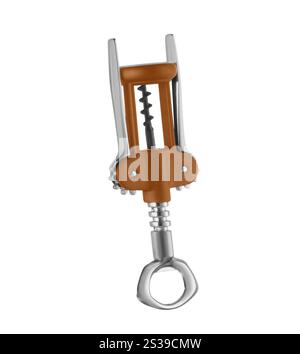 Tire-bouchon isolé sur fond blanc. Vis de liège sur fond blanc Banque D'Images