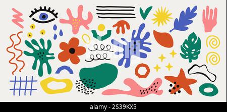Abstrait doodle formes organiques. Éléments géométriques dessinés à la main contemporains, blobs de bande dessinée. Illustration vectorielle Illustration de Vecteur