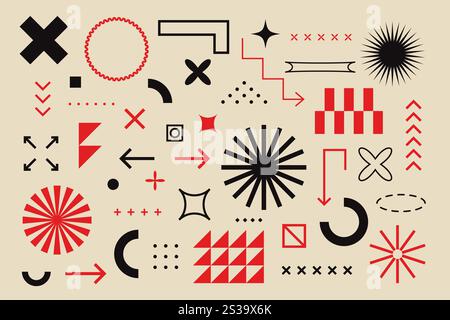 Éléments géométriques abstraits style bauhaus suisse. Brutalisme audacieux formes géométriques minimales, conception graphique numérique vectorielle Illustration de Vecteur