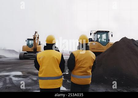 Ingénieur en construction supervisant les travaux sur le chantier de construction. Art généré par l'IA de réseau neuronal Banque D'Images