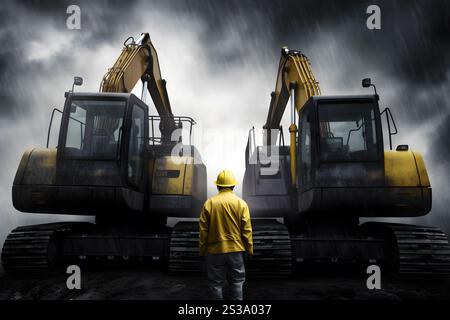 Ingénieur en construction supervisant les travaux sur le chantier de construction. Art généré par l'IA de réseau neuronal Banque D'Images