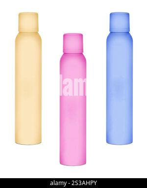 bouteilles pour sprays cosmétiques isolés sur fond blanc. bouteilles pour sprays cosmétiques Banque D'Images