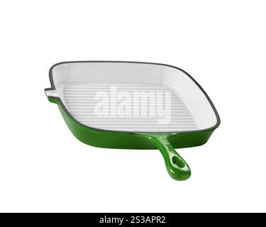 Assiette à dîner verte propre avec ombre portée isolée sur fond blanc. Nettoyez l'assiette verte avec de l'ombre portée Banque D'Images