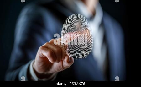 Illustration représentant le profil et l'identité, avec des symboles comme une icône d'utilisateur, une carte d'identité et une empreinte digitale symbolisant des informations personnelles, IDENTIT Banque D'Images