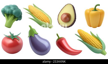 Cette image présente une variété de fruits et légumes frais sur un fond blanc. Le produit est soigneusement arrangé et comprend des couleurs vives, Banque D'Images