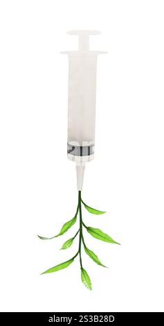 seringue avec un petit arbre isolé sur fond blanc. seringue avec un petit arbre - concept Banque D'Images